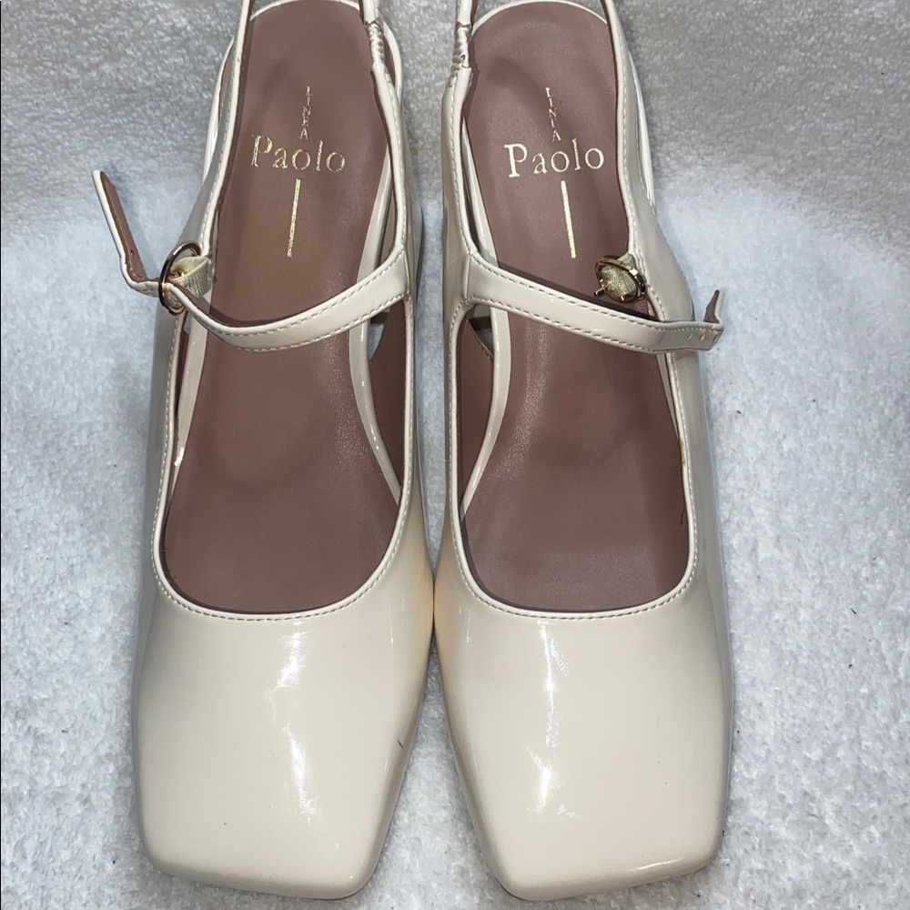 Paolo Ivory Patent Mary Jane Slingback Heels